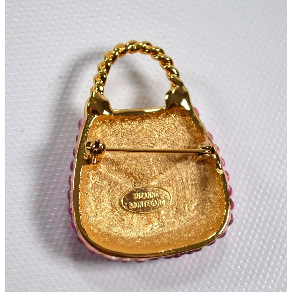 SUZANNE‎ BJONTEGARD Pink Rhinestone Handbag Purse Pin Brooch 1.75